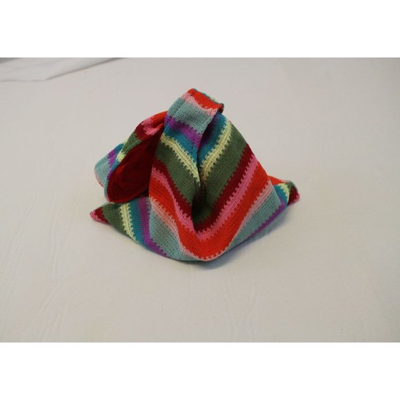 Rainbow Knit Stripes Reversible Japanese Knot Bag - Picture 1 of 4